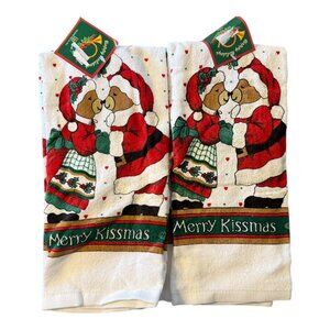 Vtg 90's Set of Two Revere Mills Kitchen Towels Christmas Bears Kissing *NWT OS